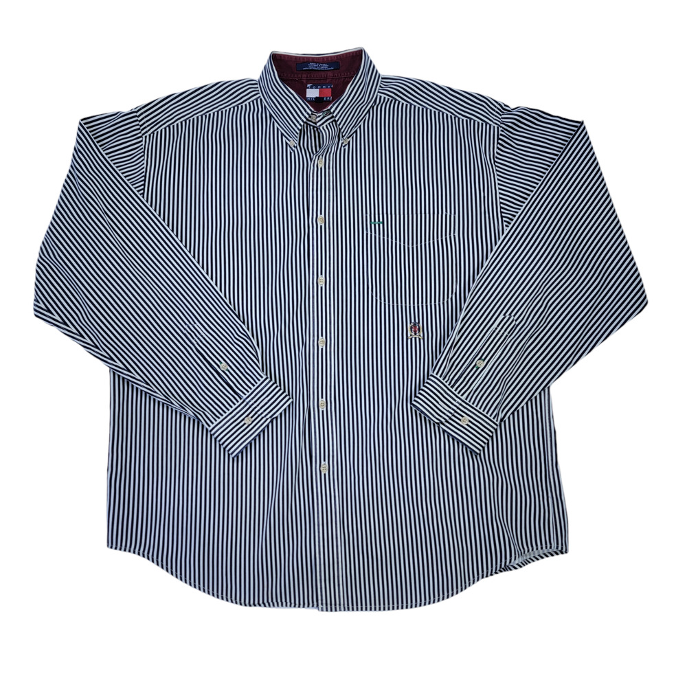 Vintage Y2K Tommy Hilfiger Crest Top Made in Spain - Size XL, White/Navy Blue